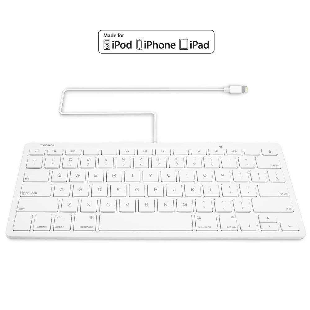 Omars MFI Certified iPad Wired Keyboard Plug-On-Go Keyboard with 8-pin Lightning Connector Compatible with Apple iPhone, iPad, or iPod Touch, Great for PARCC and Smarter Balanced Tests