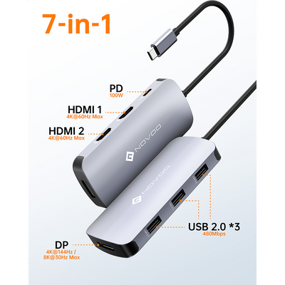 NOVOO 7-IN-1 RM7 USB C HUB Triple Display 8K Resolution