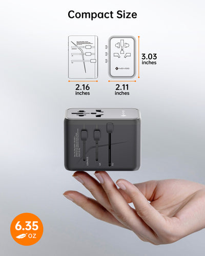 NOVOO RG70 GaNIII 70W Universal Travel Adapter Worldwide Essentials Power Plug Adapter with 3 USB C & 2 USB A