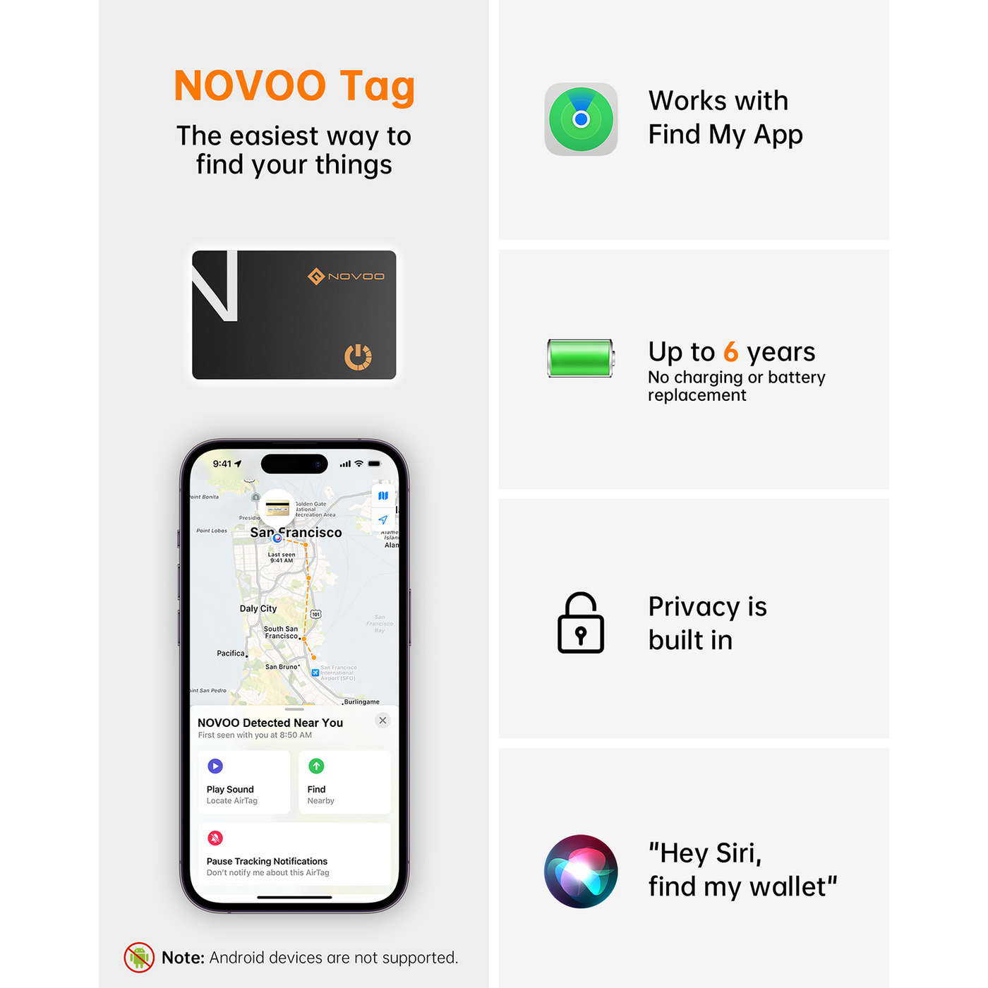 NOVOO Smart Bluetooth Wallet Tracker Card (iOS Only)